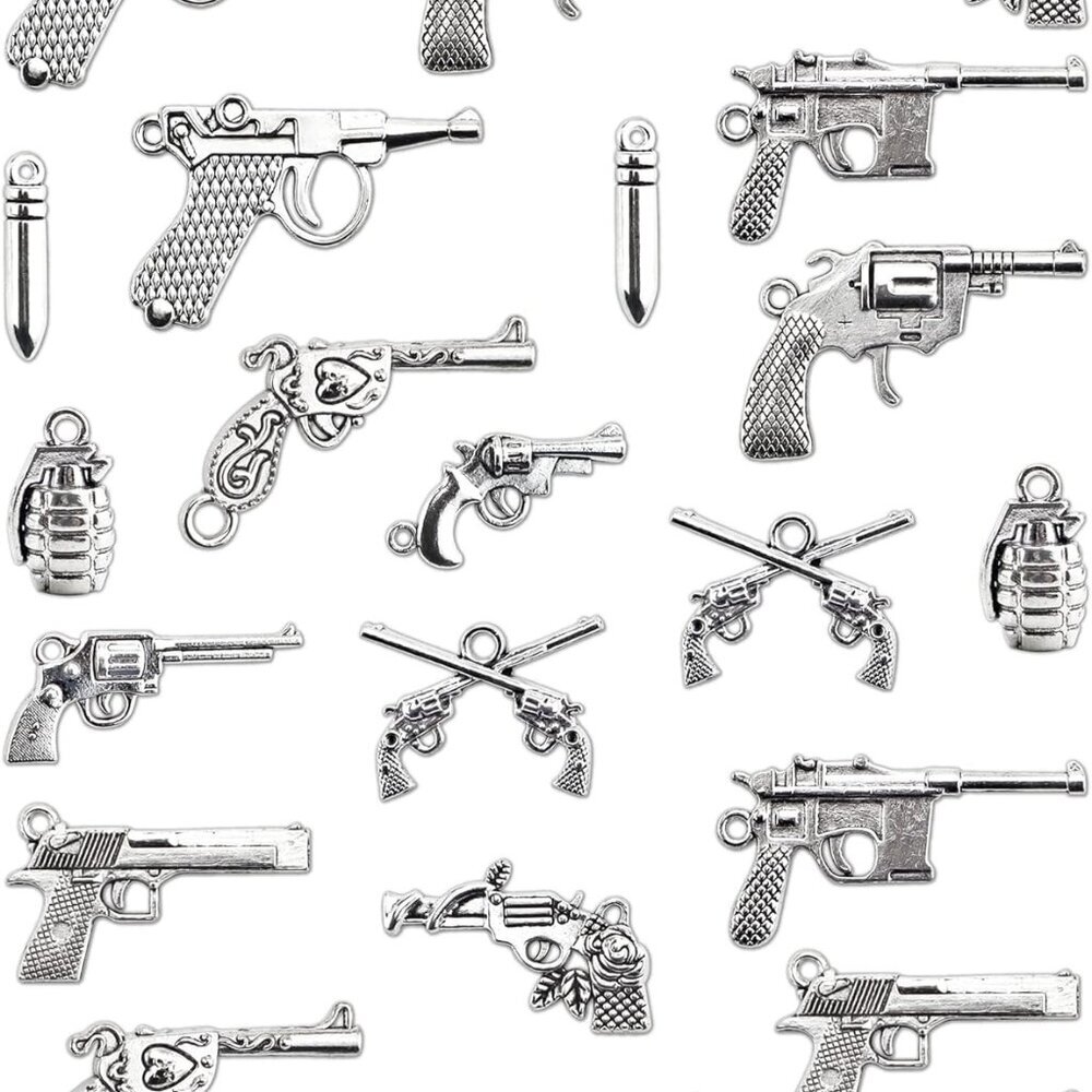 Gun Weapon Charm 22pcs Mixed Pistol Revolver Grenade Weapon Charms Pendants DIY